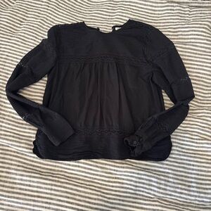 Isabel Marant Etoile lace detail black cotton blouse long sleeve